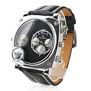  Men's PU Analog Double Movemenet Quartz Wrist Watch (Black)