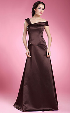 A-line Off-the-shoulder Floor-length Satin Mother of the Bride Dress