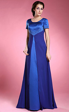 A-line Scoop Floor-length Satin And Chiffon Mother of the Bride Dress
