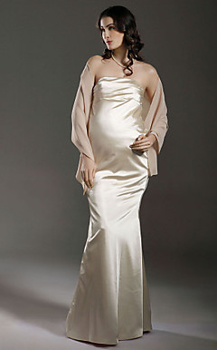 Empire Strapless Floor-length Satin Chiffon Maternity Wedding Dress With A Wrap