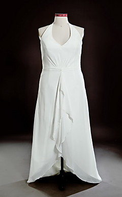 Sheath/ Column Halter Asymmetrical Chiffon Plus Size Wedding Dress