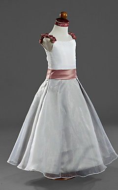 A-line Straps Ankle-length Satin Organza Flower Girl Dress