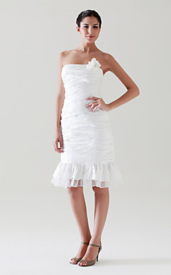 gaine / colonne de longueur genou bretelles robe de mariée en taffetas