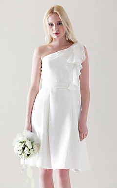 A-line One Shoulder Knee-length Chiffon Over Elastic Satin Bridesmaid Dress