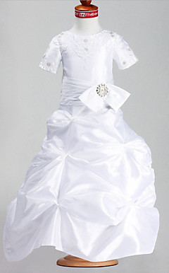 A-line Princess Jewel Floor-length Taffeta Flower Girl Dress