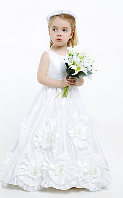 A-line Jewel Floor-length Taffeta Flower Girl Dress