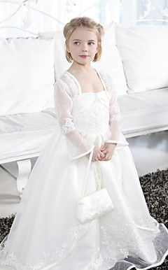 Ball Gown Spaghetti Straps Floor-length Organza Over Satin Flower Girl Dress With A Wrap