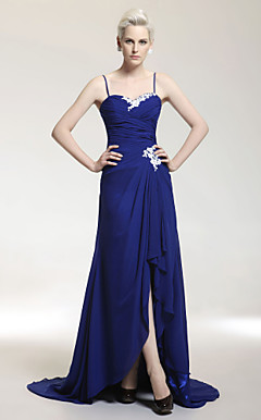 A-line Sweetheart Court Train Chiffon Evening Dress