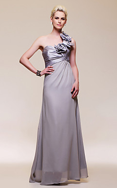 A-line One Shoulder Floor-length Chiffon Taffeta Evening Dress