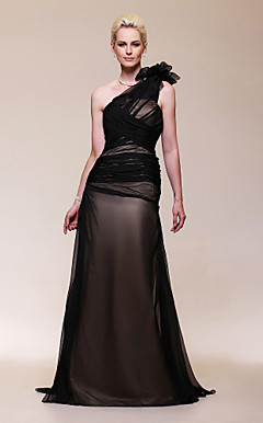 Chiffon Satin A-line  One Shoulder Sweep/ Brush Train Evening Dress inspired by Halle Berry