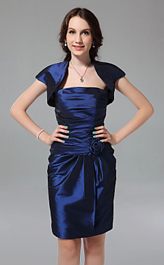 Sheath/ Column Strapless Knee-length Taffeta Bridesmaid Dress with a Wrap