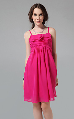 A-line Spaghetti Straps Square Knee-length Chiffon Bridesmaid Dress