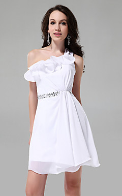 A-line One Shoulder Sleeveless Short/Mini Chiffon Cocktail Dress