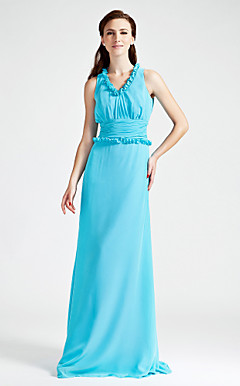Sheath/Column V-neck Sleeveless Floor-length Chiffon Bridesmaid Dress