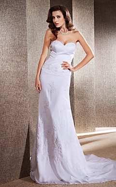 exquisite Trompete / Meerjungfrau Liebsten Kapelle Zug Chiffon Brautkleid