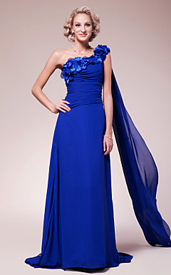 A-line One Shoulder Sweep/Brush Train Chiffon Mother of the Bride Dress