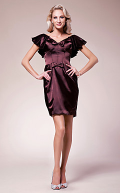 Sheath/Column V-neck Short/Mini Stretch Satin Mother of the Bride Dress