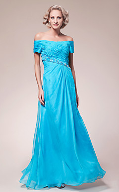 A-line Off-the-shoulder Floor-length Chiffon Mother of the Bride Dress
