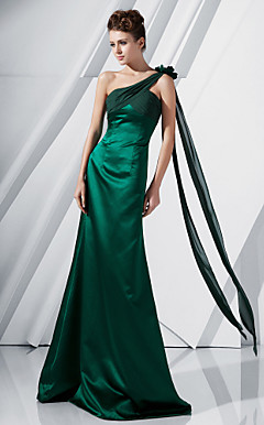 A-line One Shoulder Floor-length Chiffon Evening Dress