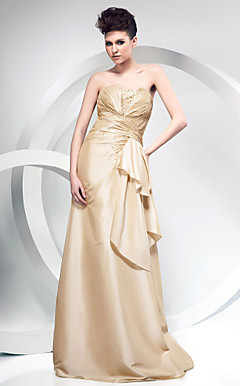 A-line Strapless Floor-length Taffeta Evening Dress
