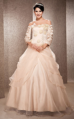 A-line Off-the-shoulder Floor-length Satin And Organza Wedding Dress