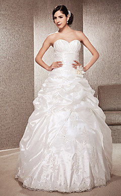 A-line Strapless Floor-length Taffeta  Wedding Dress