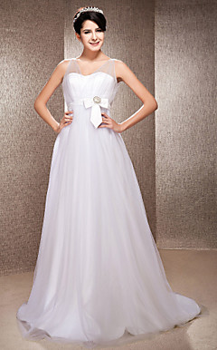 A-line Tulle Wedding Dress With Straps And Sweep/Brush Train