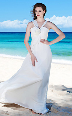 Sheath/Column V-neck Floor-length Chiffon Wedding Dress