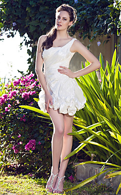 A-line One Shoulder Short/ Mini Taffeta Wedding Dress