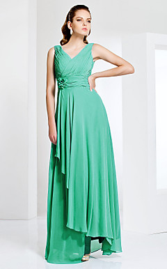 Sheath/Column V-neck Floor-length Chiffon Evening Dress