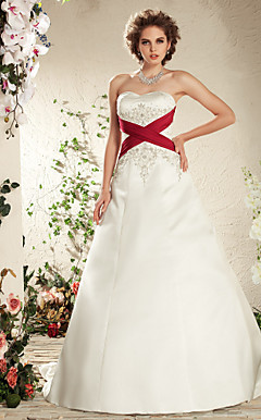 A-line Sweetheart Court Train Satin Criss Cross Wedding Dress