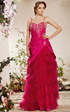A-line Spaghetti Straps  Floor-length Taffeta  Tulle Evening Dress