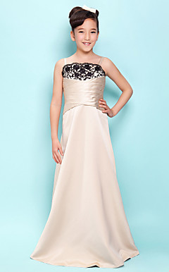 A-line Spaghetti Straps Floor-length Satin Junior Bridesmaid Dress