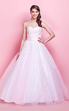 A-line Sweetheart Floor-length Satin Tulle Evening Dress