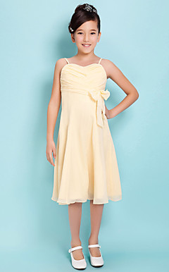 A-line Spaghetti Straps Knee-length Chiffon Junior Bridesmaid Dress