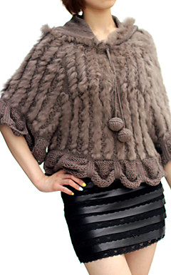 3/4 Sleeve Hooded Collar Evening/ Office Rabbit Fur Jacket (More Colors)