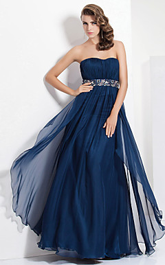 a-line senza spalline pavimento-lunghezza abito da sera in chiffon