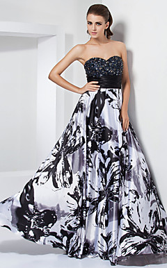 A-line Sweetheart Strapless Floor-length Stretch Satin Evening Dress