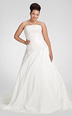 Ball Gown Strapless Chapel Train Taffeta Plus Size Wedding Dress