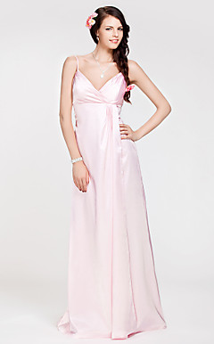 Sheath/Column V-neck Floor-length Stretch Satin Bridesmaid Dress