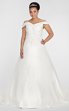 Ball Gown Off-the-shoulder Chapel Train Organza Plus Size Wedding Dress