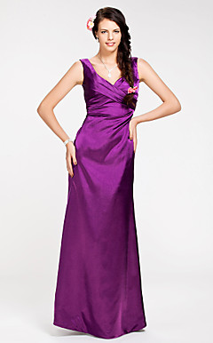 Sheath/Column V-neck Floor-length Stretch Satin Bridesmaid Dress