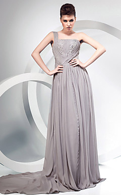 A-line One Shoulder Court Train Chiffon Evening Dress