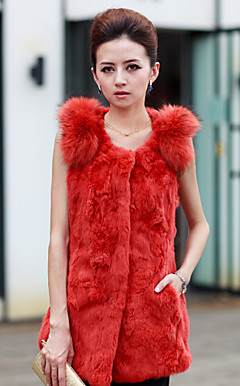 Raccoon Fur Collar Sleeveless Party/ Casual Rabbit Fur Vest (More Colors)