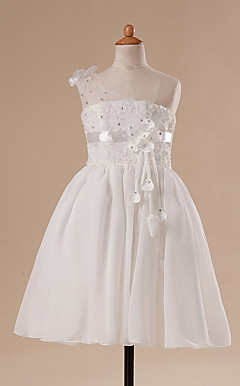 A-line Knee-length One Shoulder Flower Girl Dress