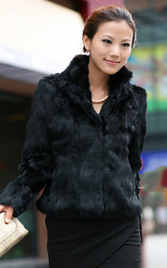 Long Sleeve Standing Collar Office Faux Fur Jacket(More Colors)