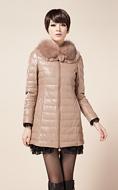 Met lange mouwen Fox bontkraag Lambskin Leather Coat met Down (meer kleuren)