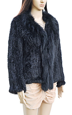 Elegant langermet Turndown Collar Evening Raccoon Fur og Rabbit Fur Jacket