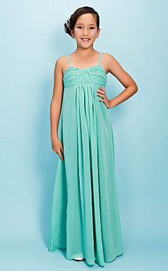 schede / column spaghettibandjes vloer-length chiffon junior bruidsmeisje jurk