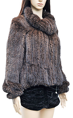 Elegant Long Sleeve Turndown Collar Evening Mink Fur Jacket